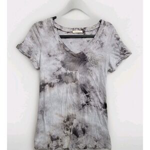 Y2K Womens LG‎ Phanuel Antropologie Gray Tie Dye Tunic Heart Rhinestones Bling